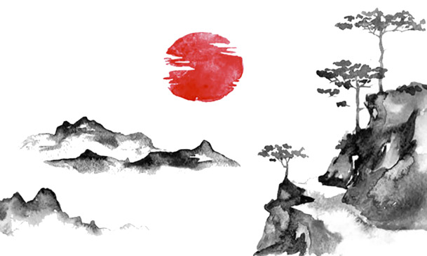 水墨山景PNG透明背景，高清H5设计素材免费下载