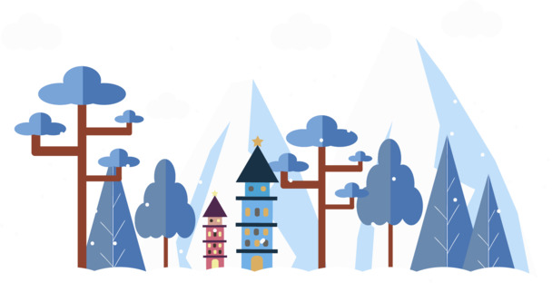 下雪树林雪山矢量PNG透明图片，高清免抠元素，设计素材下载