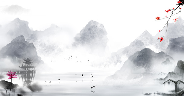 中国古典水墨风景画，高清PNG透明背景，古典中国风设计素材下载