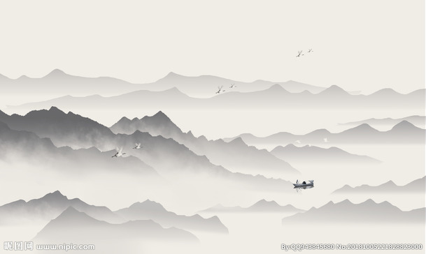 水墨古典中国风PNG透明图片素材，高清背景元素，设计必备下载