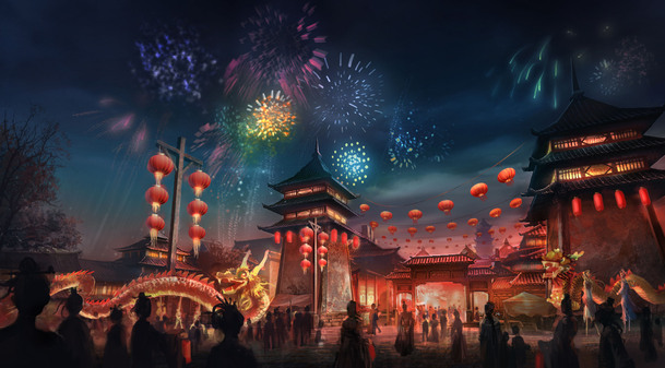 中国风夜晚街道高清PNG透明背景图，古典元素设计素材下载