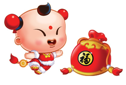 春节喜庆元素下载，福娃福袋红包高清PNG透明图，适用于元旦、春节、元宵节日设计