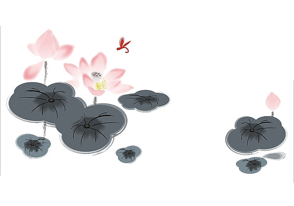 荷塘PNG透明图，高清装饰元素，笔触墨迹设计素材，免费下载