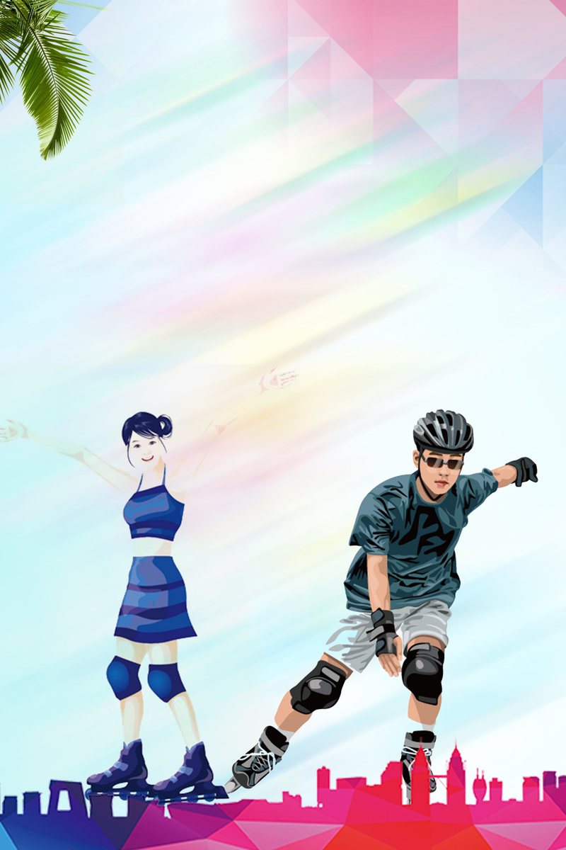 创意滑轮少年培训招生海报背景，手绘高清JPG/PSD素材下载