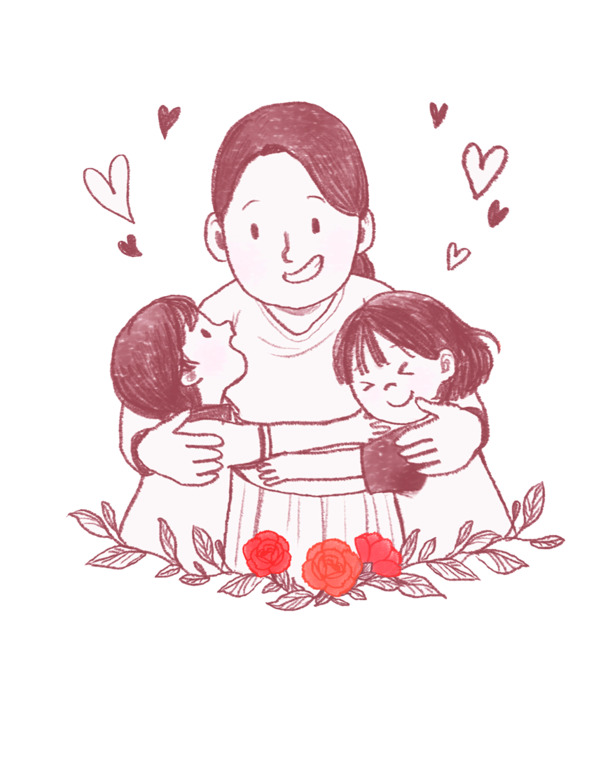 母亲节手绘卡通插图，妈妈拥抱高清PNG透明图片，手绘元素设计素材下载