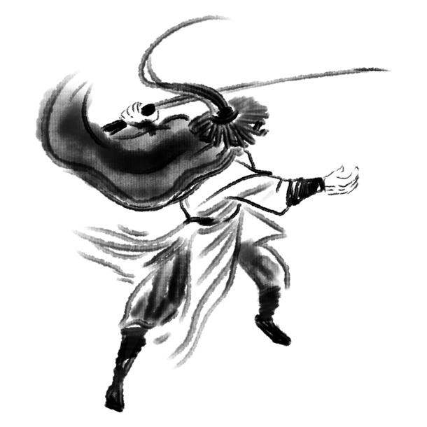 水墨画草帽侠客，手绘卡通中国风PNG/PSD素材下载