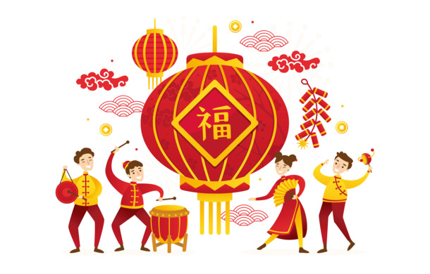 新春佳节插画PNG透明图，元旦春节元宵PSD设计素材下载