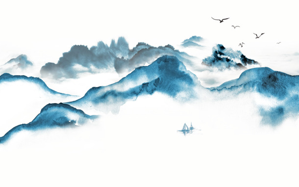 山水海报素材，高清PNG透明图片，漂浮花瓣元素，免费下载
