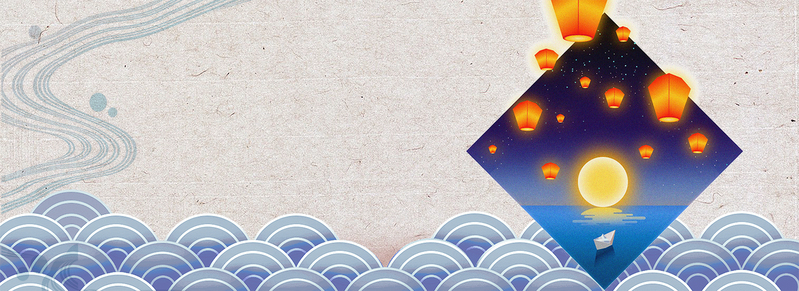 中秋节孔明灯古典美，国风灰调JPG/PSD设计素材高清下载
