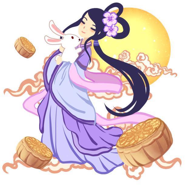 嫦娥奔月与玉兔，中秋佳节5款高清PNG透明图片，设计素材免费下载