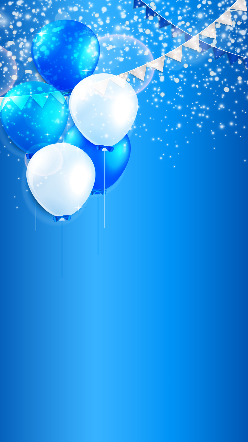 蓝白气球三角拉旗生日背景，高清JPG素材，创意图片设计下载