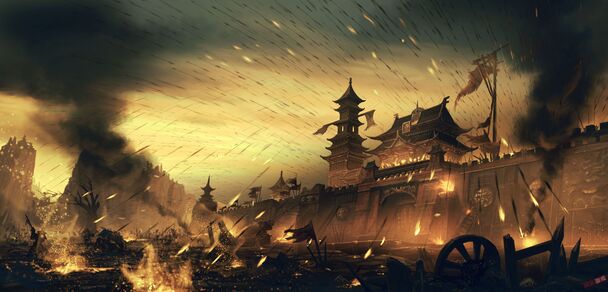 战国烽火连天背景素材，高清PNG透明图，卡通手绘风格，免费下载