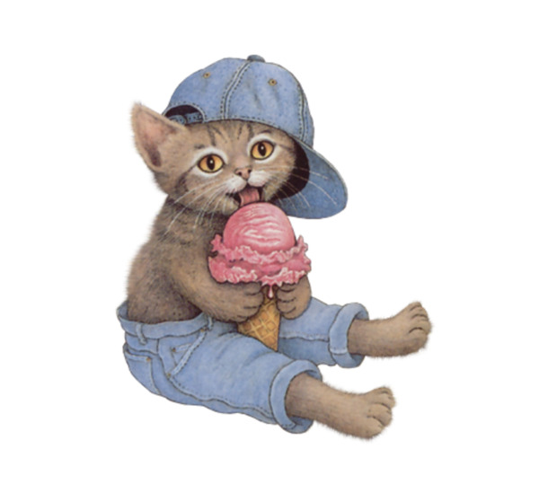 手绘猫咪吃冰激凌高清PNG，透明动植物图片设计素材免费下载