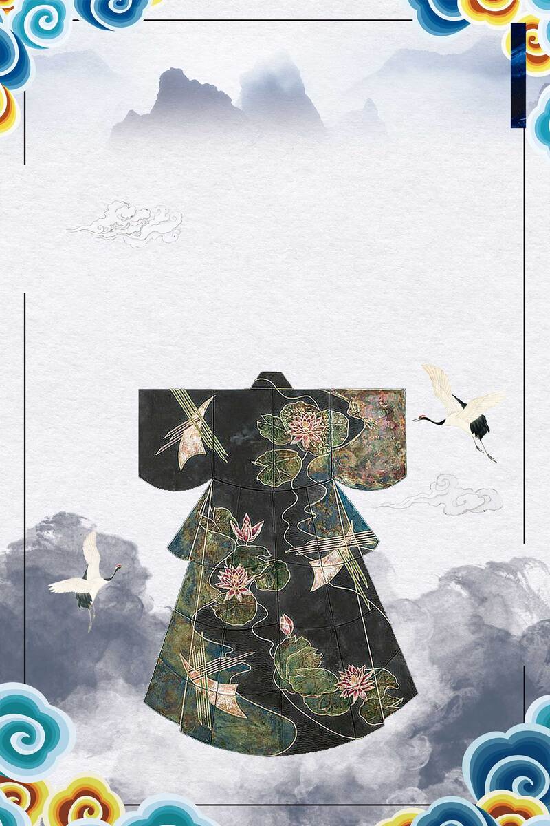 中国风水彩服饰高清JPG与复古PSD设计素材下载
