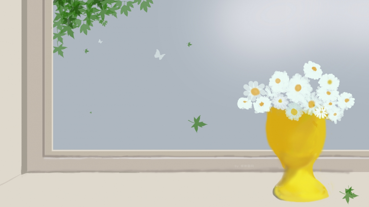 小清新风格原创窗花枫叶绘画，高清4K电脑壁纸，3840x2160超清下载