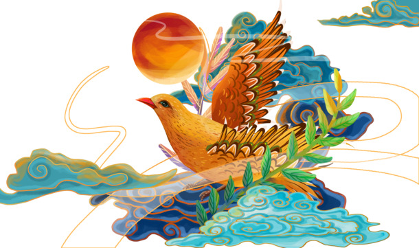 国潮喜鹊手绘插画，高清PNG透明装饰元素，中国风PSD设计素材免费下载