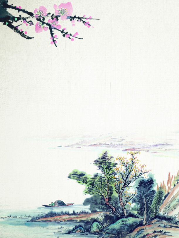 山水画背景图，古典中国风PNG透明高清素材，免费下载