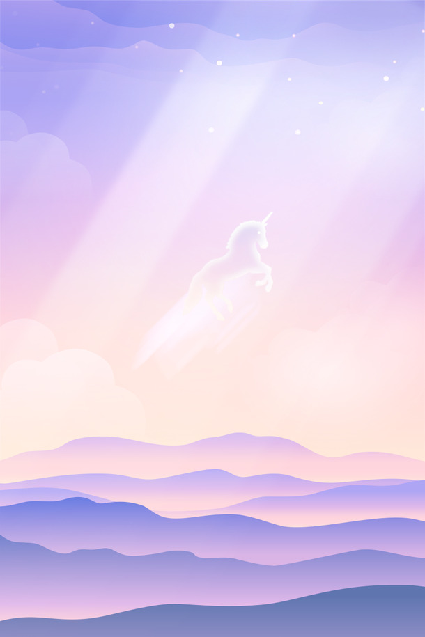 紫色梦幻天空与白马PNG透明背景，抽象梦幻图片设计素材下载