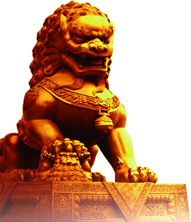 金色石狮子PNG透明图片，国庆节日装饰元素，高清设计素材下载