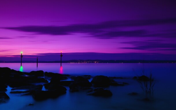 紫色天际海边夜景PNG透明背景，高清摄影风景素材下载