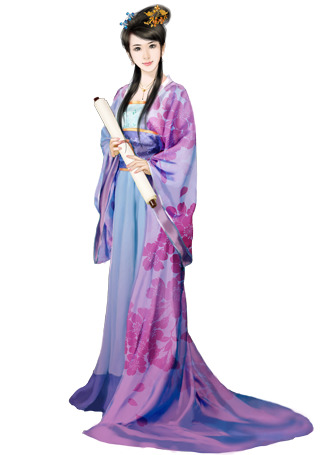 古风美女PNG透明手绘，卡通元素设计素材，高清下载