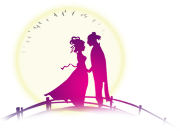 七夕紫色牛郎织女高清PNG透明图，情人节节日元素设计素材下载