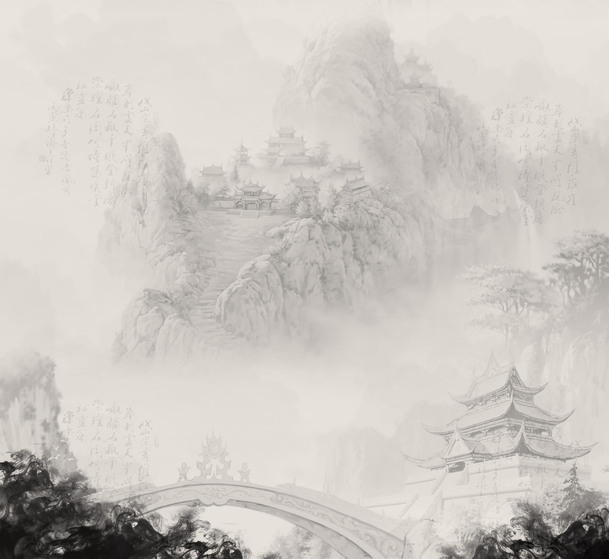 水墨山水画背景装修，古典中国风PNG透明图片素材免费下载