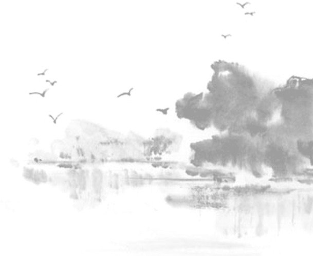 水墨画村庄PNG透明图，装饰元素，笔触设计素材，高清下载