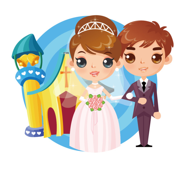 卡通情侣婚礼PNG透明图，情人节节日元素，高清设计素材下载