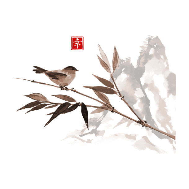 中国古风山水画，水墨画高清PNG透明背景，古典中国风设计素材下载