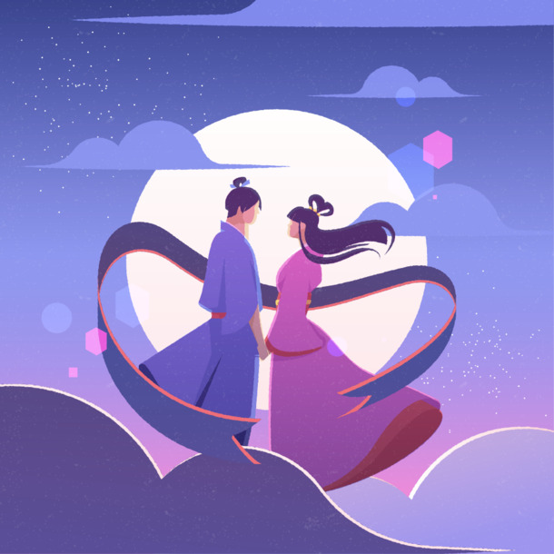 七夕手绘背景，高清PNG透明图，AI格式节日设计素材下载