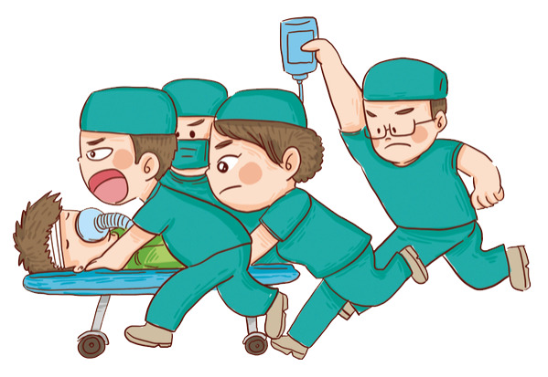 急救主题手绘卡通人物PNG透明图，救护车抢救场景素材下载