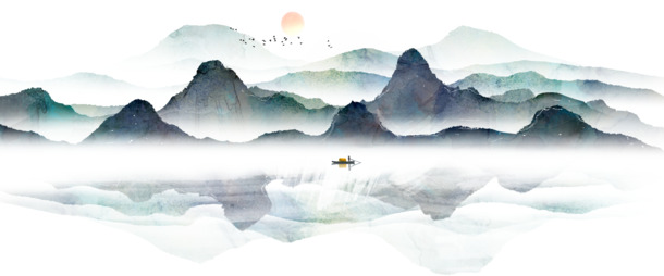 古风手绘山水装饰元素，高清PNG透明图，中国风PSD素材下载