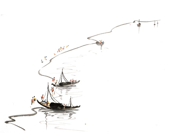 吴冠中画作精选，4张古典中国风PNG透明背景高清图片素材下载
