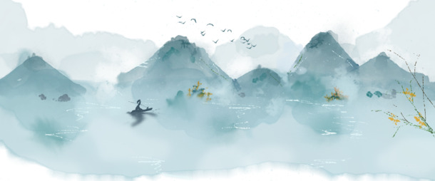 中国风手绘水墨山水徽派建筑PNG素材，高清透明图片装饰元素下载