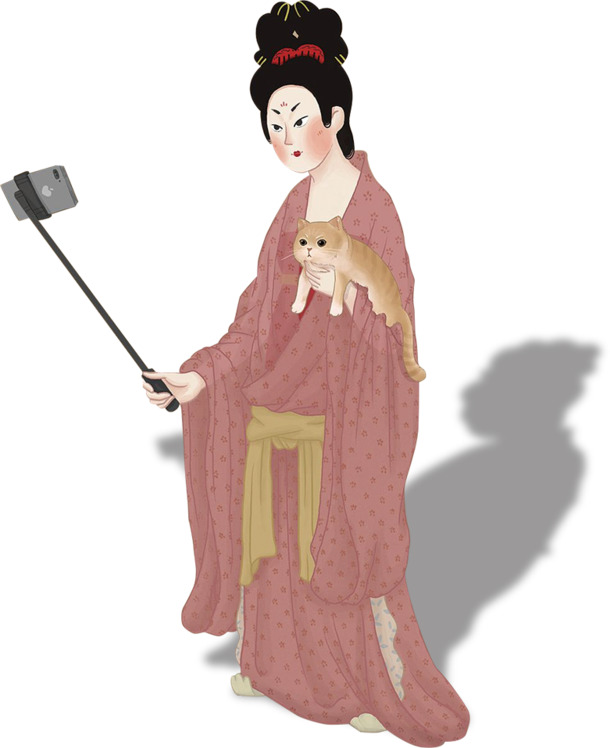 搞怪仕女拍照PNG透明图片，手绘卡通元素，高清素材下载