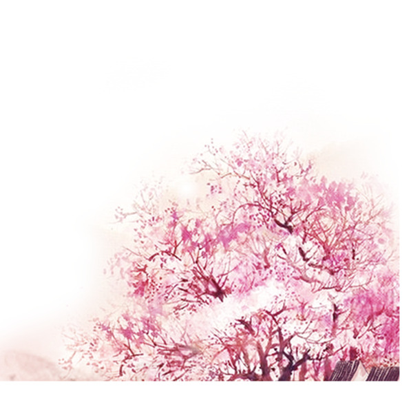 粉色樱花树PNG透明图，手绘卡通元素，高清设计素材下载