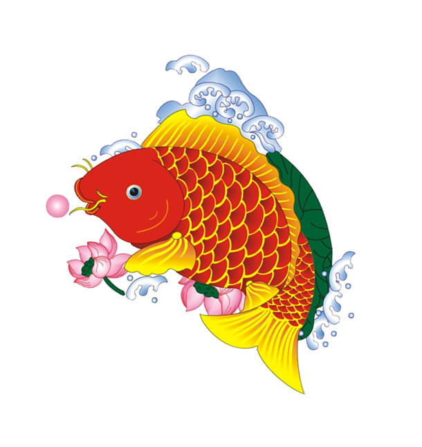 高清PNG透明鲤鱼图片，红色中国画风格，动物装饰元素设计素材下载