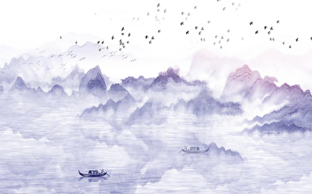 水墨山景PNG素材，高清透明背景，适用于H5设计下载