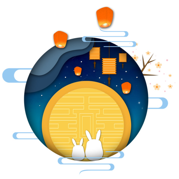 中秋月兔PNG透明图，高清节日元素，设计素材免费下载