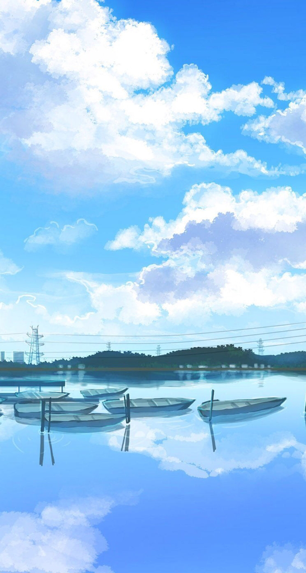 手绘蓝天白云唯美PNG透明背景，H5设计素材高清下载