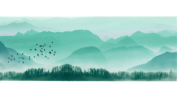 山水绿意，古典风韵，高清PNG透明背景风景画素材下载