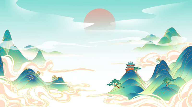 手绘国潮山水，复古中国风JPG图片素材，高清下载
