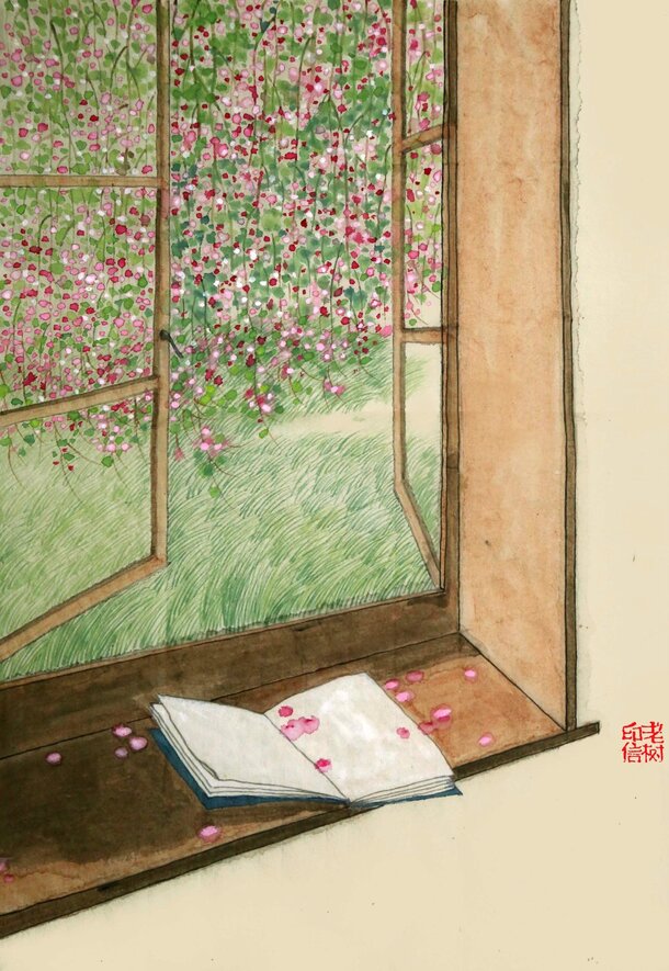 古典中国风窗户元素，春暖花开高清PNG透明背景图片，设计素材下载