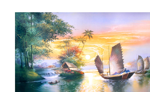 自然美景油画风PNG透明背景，卡通手绘图片素材下载