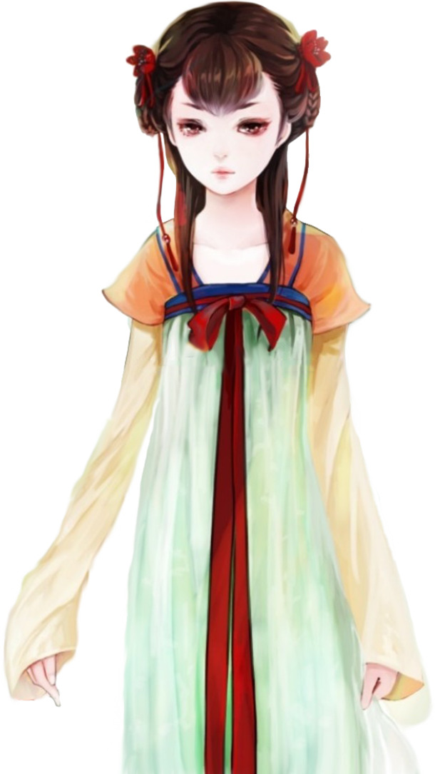 古韵美女手绘PNG透明图，卡通元素设计素材，高清下载
