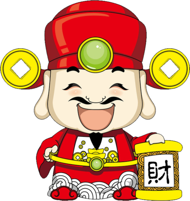 卡通财神PNG透明图，高清节日元素，春节、元宵素材下载