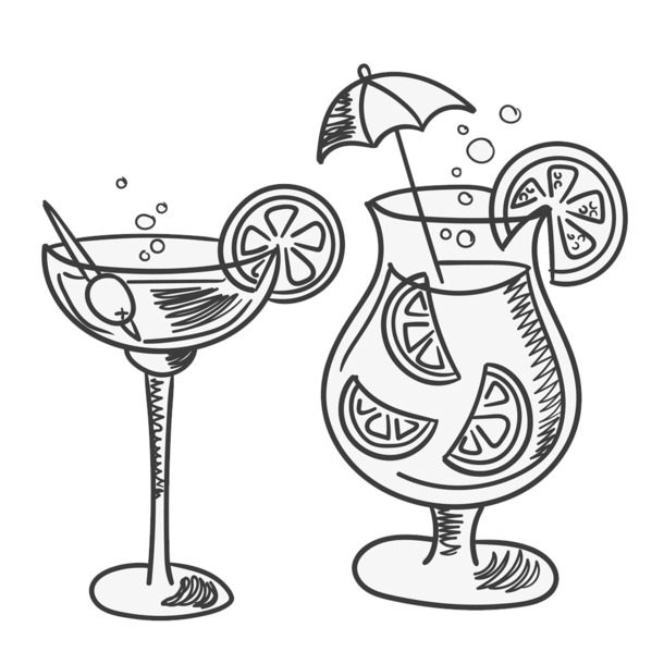 创意简笔画饮品杯PNG素材，高清透明，手绘卡通元素，设计下载