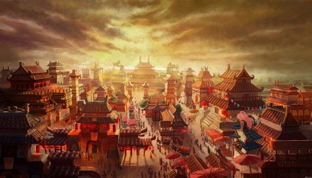梦幻武侠游戏，高清PNG透明背景城池场景，卡通手绘素材免费下载