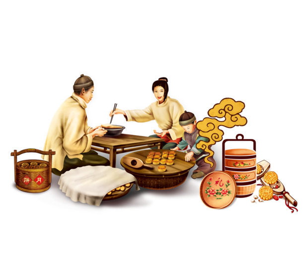 下载手绘卡通月饼图，高清PNG透明&PSD设计素材